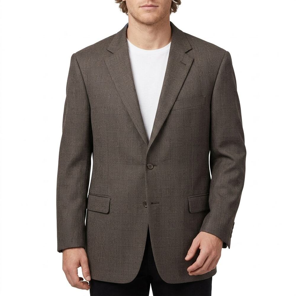 Hickey-Freeman Plaid Two Button Long Sleeve Blazer Men See Measurements